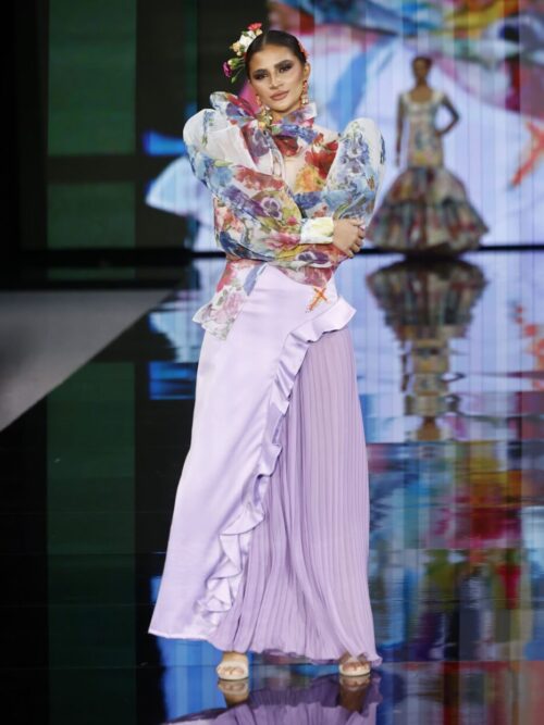 Conjunto de flamenca malva plisado de dos piezas